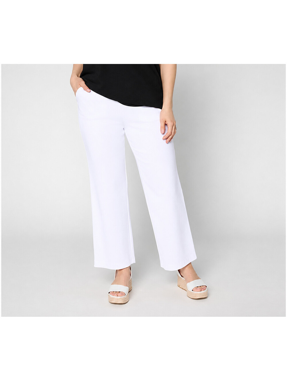 As Is'' Susan Graver Soleil Regular Slub Rib Knit Ankle Pants White, Medium